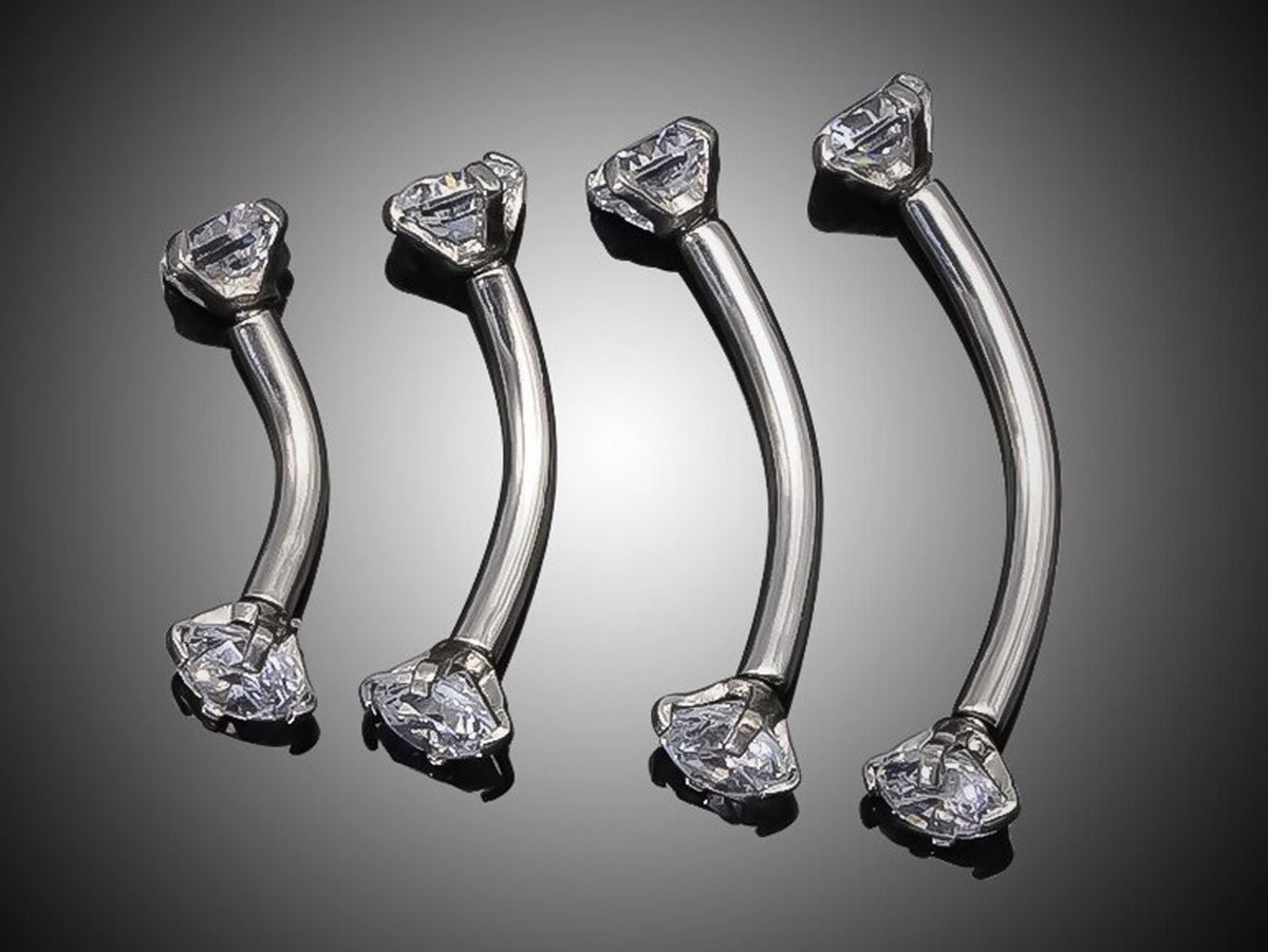 Body Piercing Labret, Barbell and Curved Barbell with CZ Crystals - Titanium Internally Threaded 16G (1.2mm) For Lip, Rook Ears