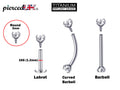 Body Piercing Labret, Barbell and Curved Barbell with CZ Crystals - Titanium Internally Threaded 16G (1.2mm) For Lip, Rook Ears