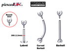 Body Piercing Labret, Barbell and Curved Barbell with CZ Crystals - Titanium Internally Threaded 16G (1.2mm) For Lip, Rook Ears