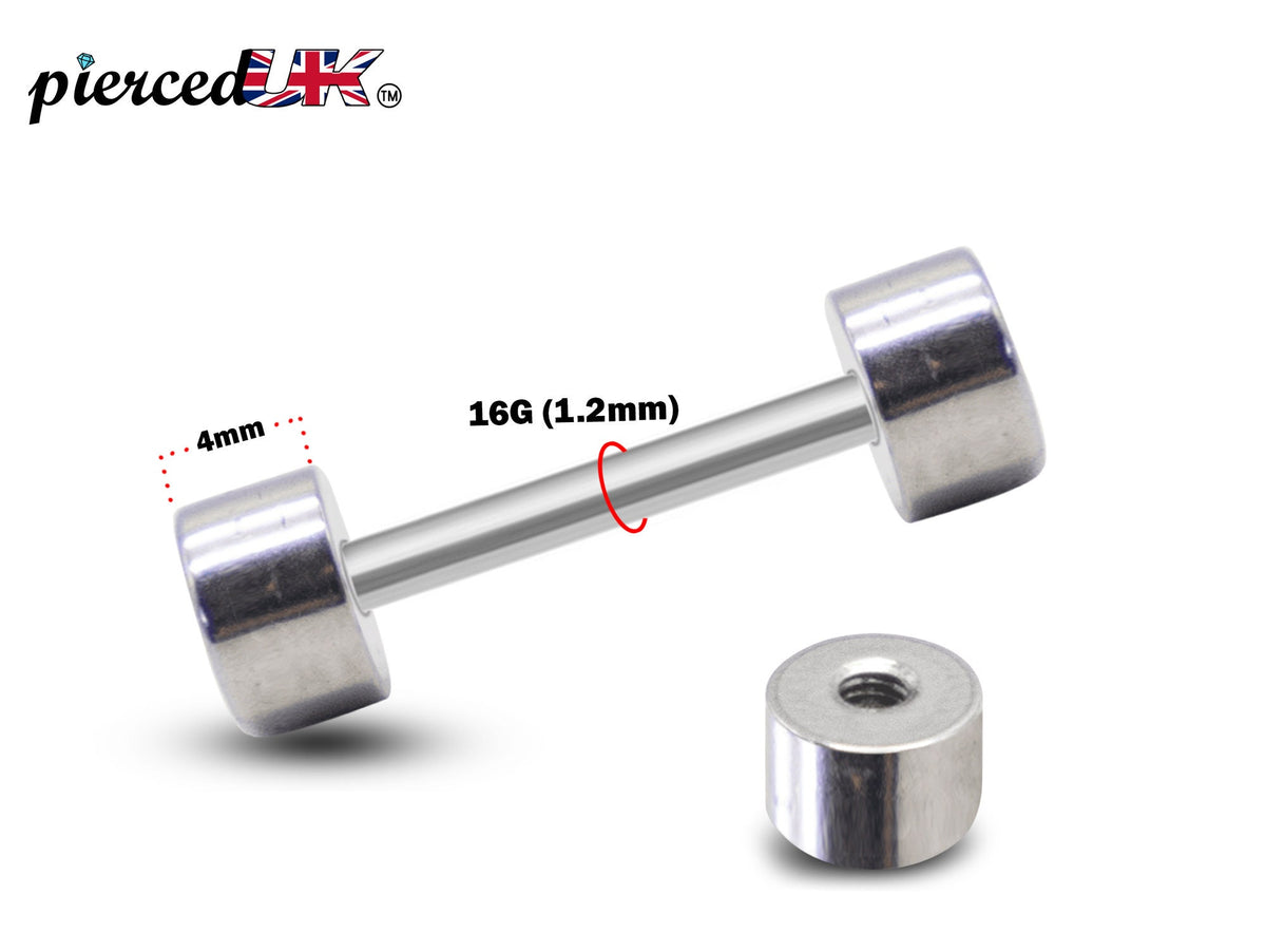 Barrel Barbell Piercing - Barbell Stud or Curved Barbell – 16g (1.2mm) – Barbell Earrings, Tongue, Nipple Piercing, Ear, Tragus, Helix