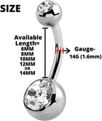 Belly Ring, Belly Button Rings - Pack of 3, 4, 8 and 10pcs Belly Bar with Double Gem Crystals for Navel Piercing Jewelry- 14g (1.6mm)