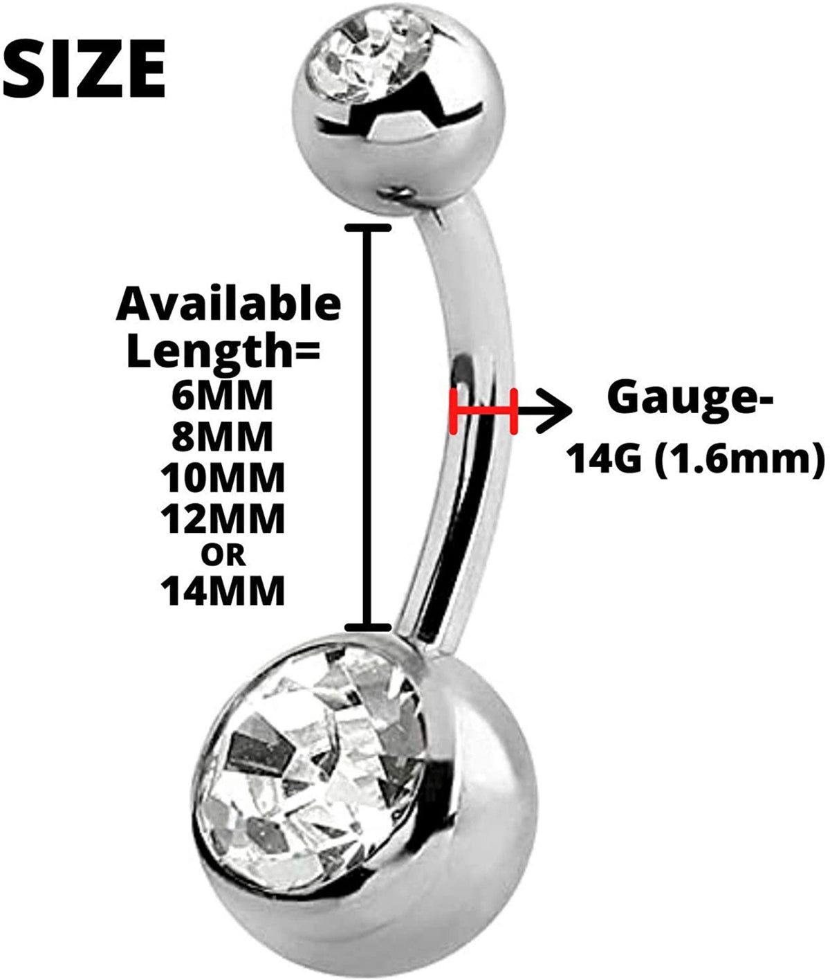 Belly Ring, Belly Button Rings - Pack of 3, 4, 8 and 10pcs Belly Bar with Double Gem Crystals for Navel Piercing Jewelry- 14g (1.6mm)