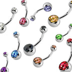 Belly Ring, Belly Button Rings - Pack of 3, 4, 8 and 10pcs Belly Bar with Double Gem Crystals for Navel Piercing Jewelry- 14g (1.6mm)