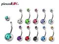 Belly Button Rings, Belly Button Piercing - Belly Bar with Double Gem Crystals- 14g (1.6mm) - Ideal Piercing for Navel Jewelry