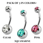 Belly Ring, Belly Button Rings - Pack of 3, 4, 8 and 10pcs Belly Bar with Double Gem Crystals for Navel Piercing Jewelry- 14g (1.6mm)