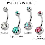 Belly Ring, Belly Button Rings - Pack of 3, 4, 8 and 10pcs Belly Bar with Double Gem Crystals for Navel Piercing Jewelry- 14g (1.6mm)