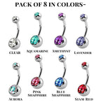 Belly Ring, Belly Button Rings - Pack of 3, 4, 8 and 10pcs Belly Bar with Double Gem Crystals for Navel Piercing Jewelry- 14g (1.6mm)