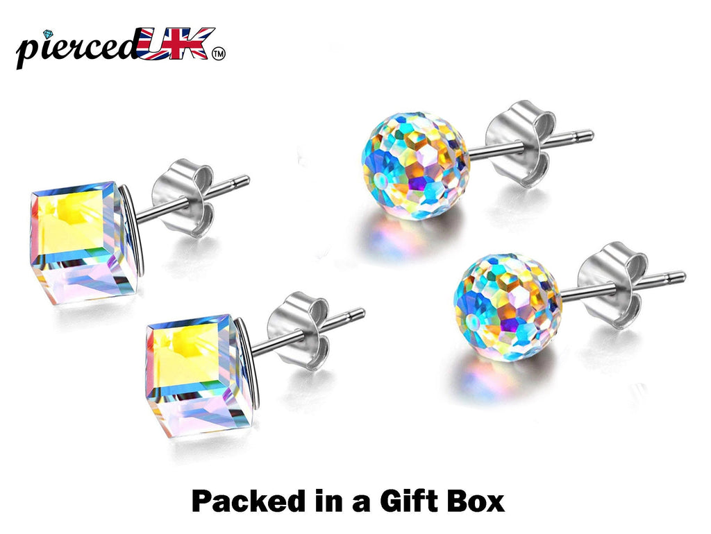 Cube Earrings, Stud Earrings - Fashion Jewelry for Women - High Quality and Sparkling Crystals- Stainless Steel Hypoallergenic Post Earrings