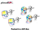 Cube Earrings, Stud Earrings - Fashion Jewelry for Women - High Quality and Sparkling Crystals- Stainless Steel Hypoallergenic Post Earrings