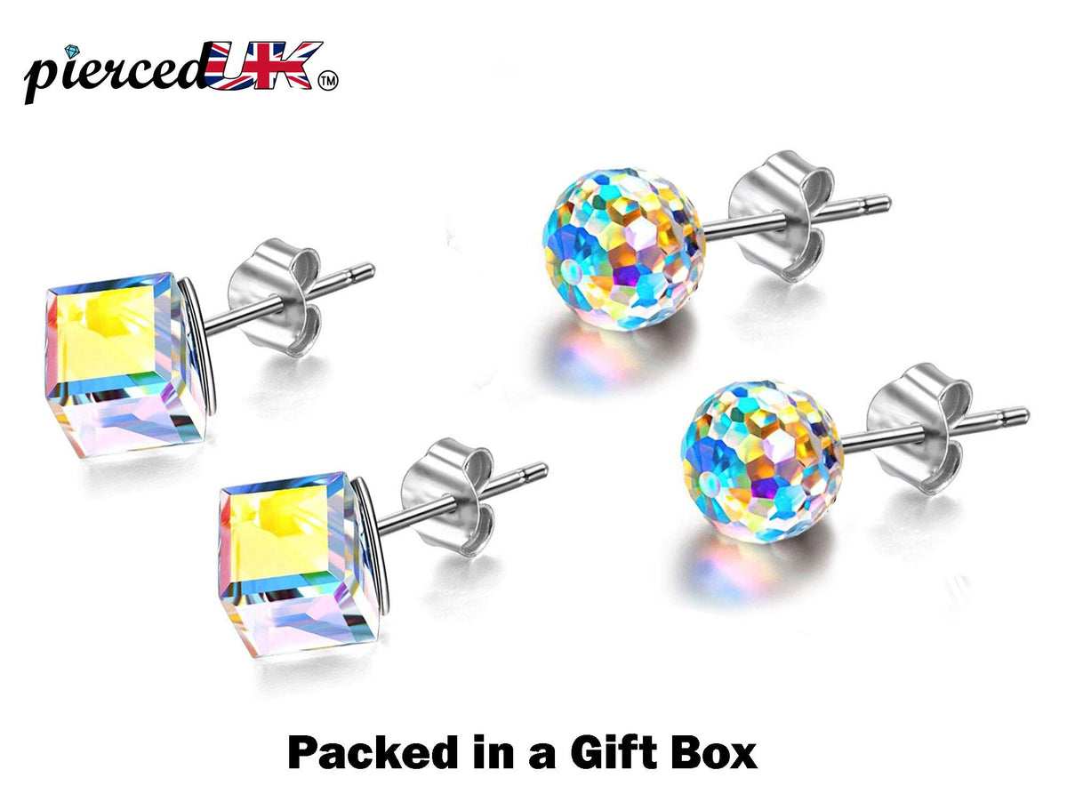 Cube Earrings, Stud Earrings - Fashion Jewelry for Women - High Quality and Sparkling Crystals- Stainless Steel Hypoallergenic Post Earrings