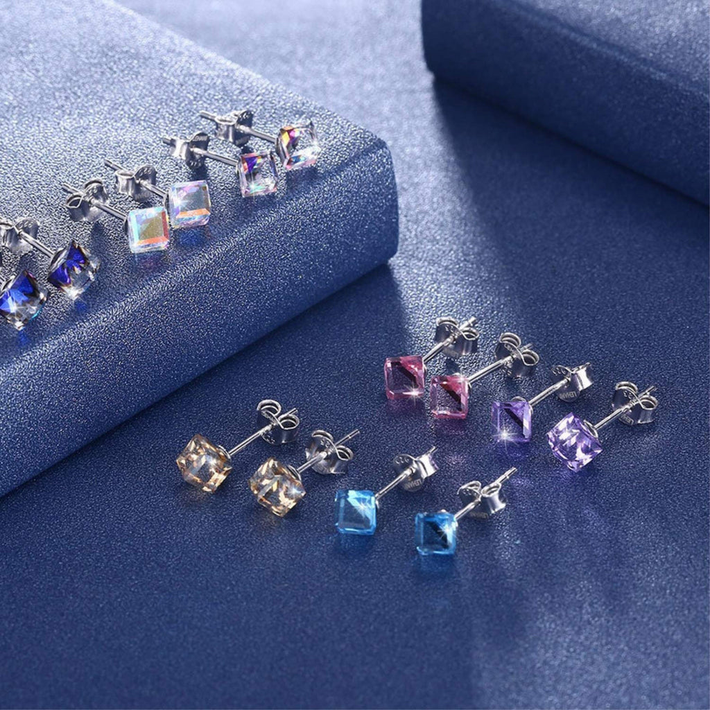 Cube Earrings, Stud Earrings - Fashion Jewelry for Women - High Quality and Sparkling Crystals- Stainless Steel Hypoallergenic Post Earrings