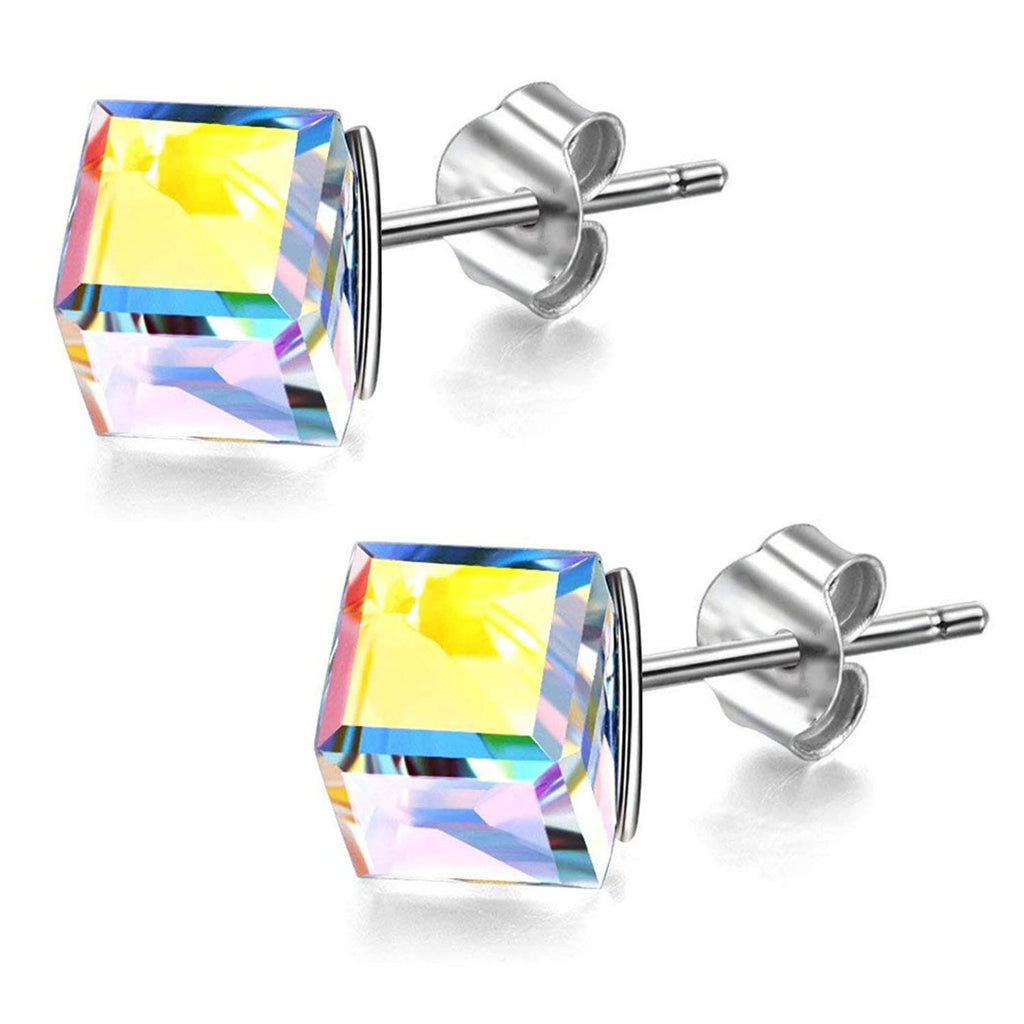 Cube Earrings, Stud Earrings - Fashion Jewelry for Women - High Quality and Sparkling Crystals- Stainless Steel Hypoallergenic Post Earrings