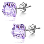 Cube Earrings, Stud Earrings - Fashion Jewelry for Women - High Quality and Sparkling Crystals- Stainless Steel Hypoallergenic Post Earrings