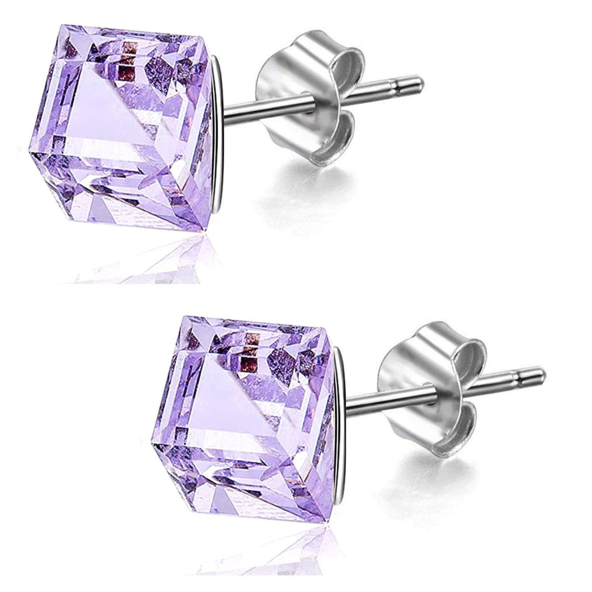 Cube Earrings, Stud Earrings - Fashion Jewelry for Women - High Quality and Sparkling Crystals- Stainless Steel Hypoallergenic Post Earrings