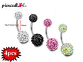 Round Belly Button Rings, Belly Bars - 4pcs Disco Ball Belly Ring with Multi Bling Crystals - 14g (1.6mm) - Standard Length 10mm