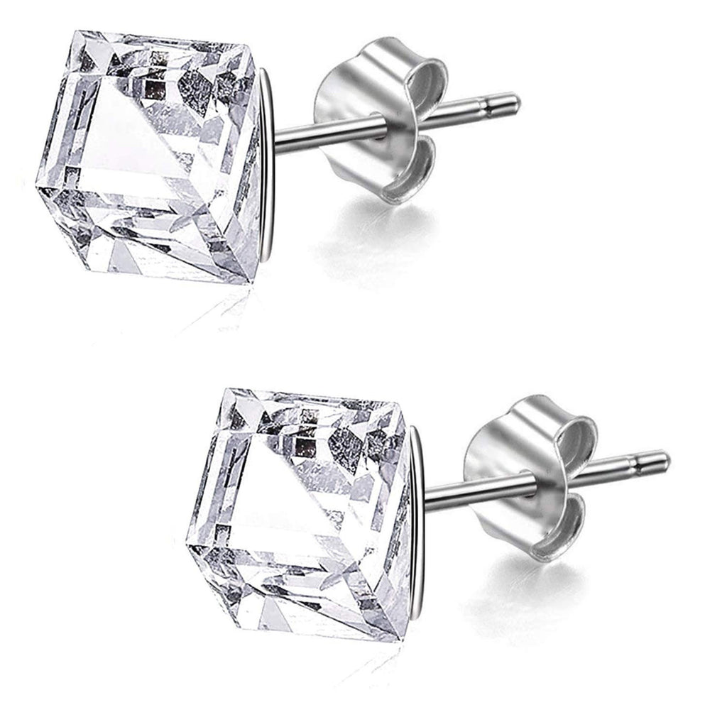 Cube Earrings, Stud Earrings - Fashion Jewelry for Women - High Quality and Sparkling Crystals- Stainless Steel Hypoallergenic Post Earrings