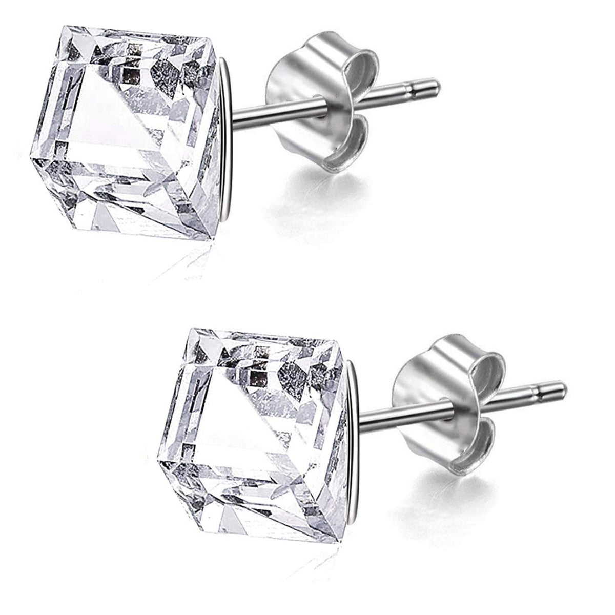 Cube Earrings, Stud Earrings - Fashion Jewelry for Women - High Quality and Sparkling Crystals- Stainless Steel Hypoallergenic Post Earrings