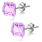 Cube Earrings, Stud Earrings - Fashion Jewelry for Women - High Quality and Sparkling Crystals- Stainless Steel Hypoallergenic Post Earrings