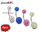 Round Belly Button Rings, Belly Bars - 4pcs Disco Ball Belly Ring with Multi Bling Crystals - 14g (1.6mm) - Standard Length 10mm
