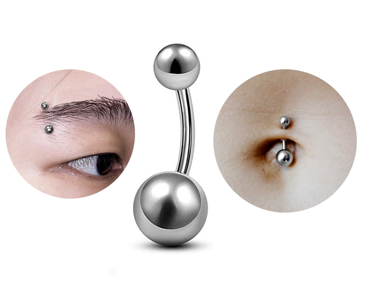 Titanium Belly Bar Plain Ball, Eyebrow Bar – (1.6mm) 14g Curved Barbell Piercing with Custom Ball Size 3mm to 8mm