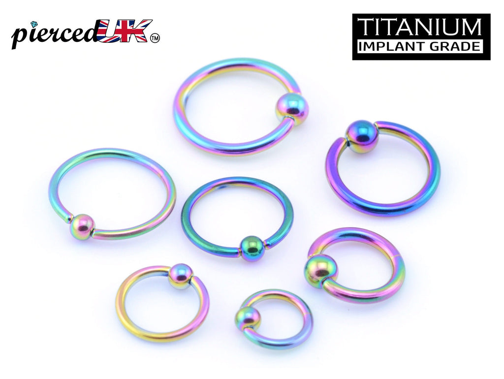 Rainbow Septum Ring, Titanium Nose Ring 16g( 1.2mm) Piercings for Ear, Lip Ring, Nipple Ring and more – Gauge 18g to 0g – Length 6mm to 19mm