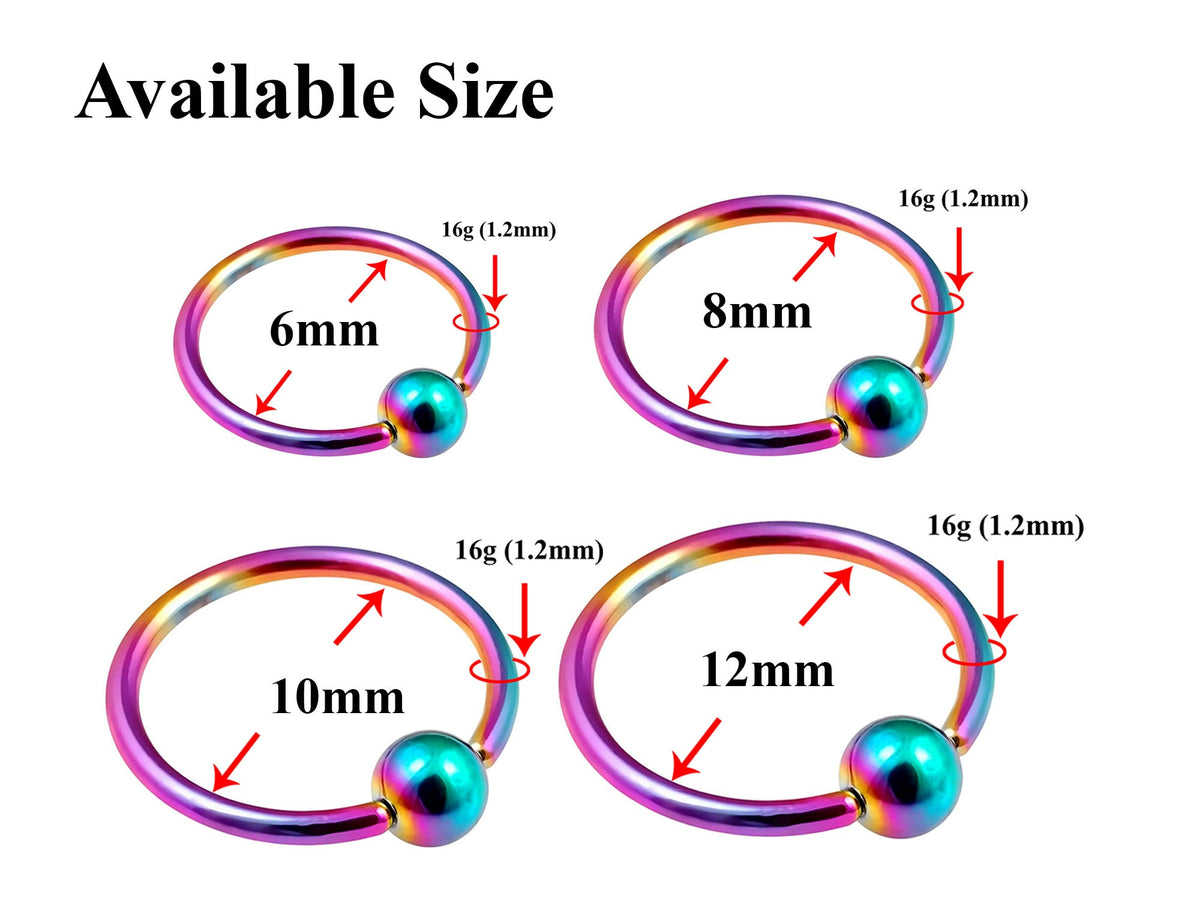 Rainbow Septum Ring, Titanium Nose Ring 16g( 1.2mm) Piercings for Ear, Lip Ring, Nipple Ring and more – Gauge 18g to 0g – Length 6mm to 19mm