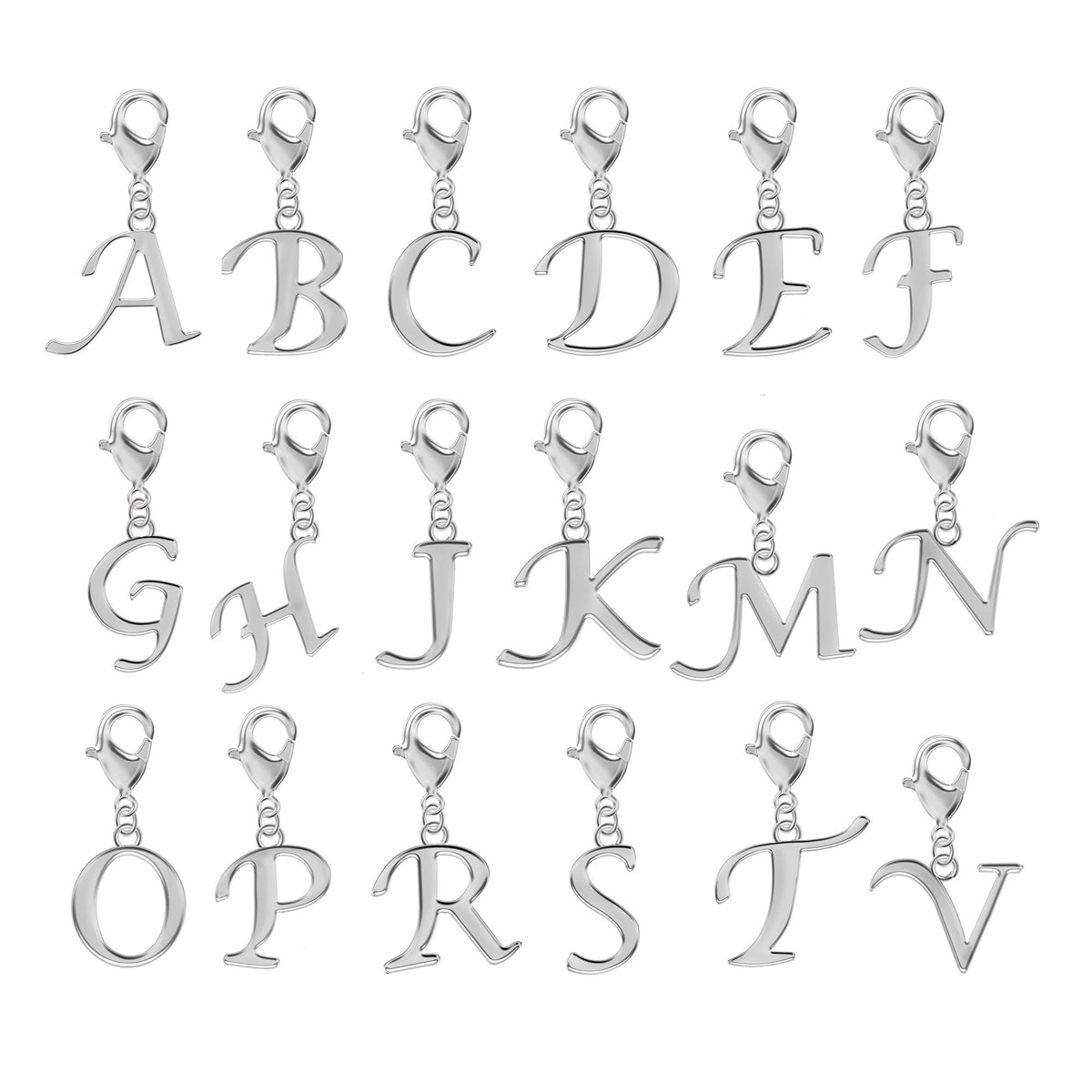 Silver Charm Letters, Initial Charm - Plain Alphabet Letters with Lobster Clasp closure- Compatible for Key Ring, Key chains and Bracelets