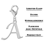 Silver Charm Letters, Initial Charm - Plain Alphabet Letters with Lobster Clasp closure- Compatible for Key Ring, Key chains and Bracelets
