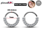 Silver Ear Piercing Ring, Daith Cartilage Earring with CZ Stone Crystals Set - 20G (0.8mm) - Body Jewellery