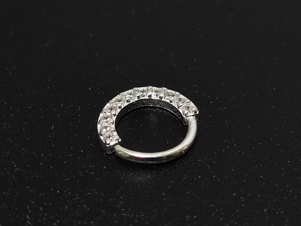 Silver Ear Piercing Ring, Daith Cartilage Earring with CZ Stone Crystals Set - 20G (0.8mm) - Body Jewellery