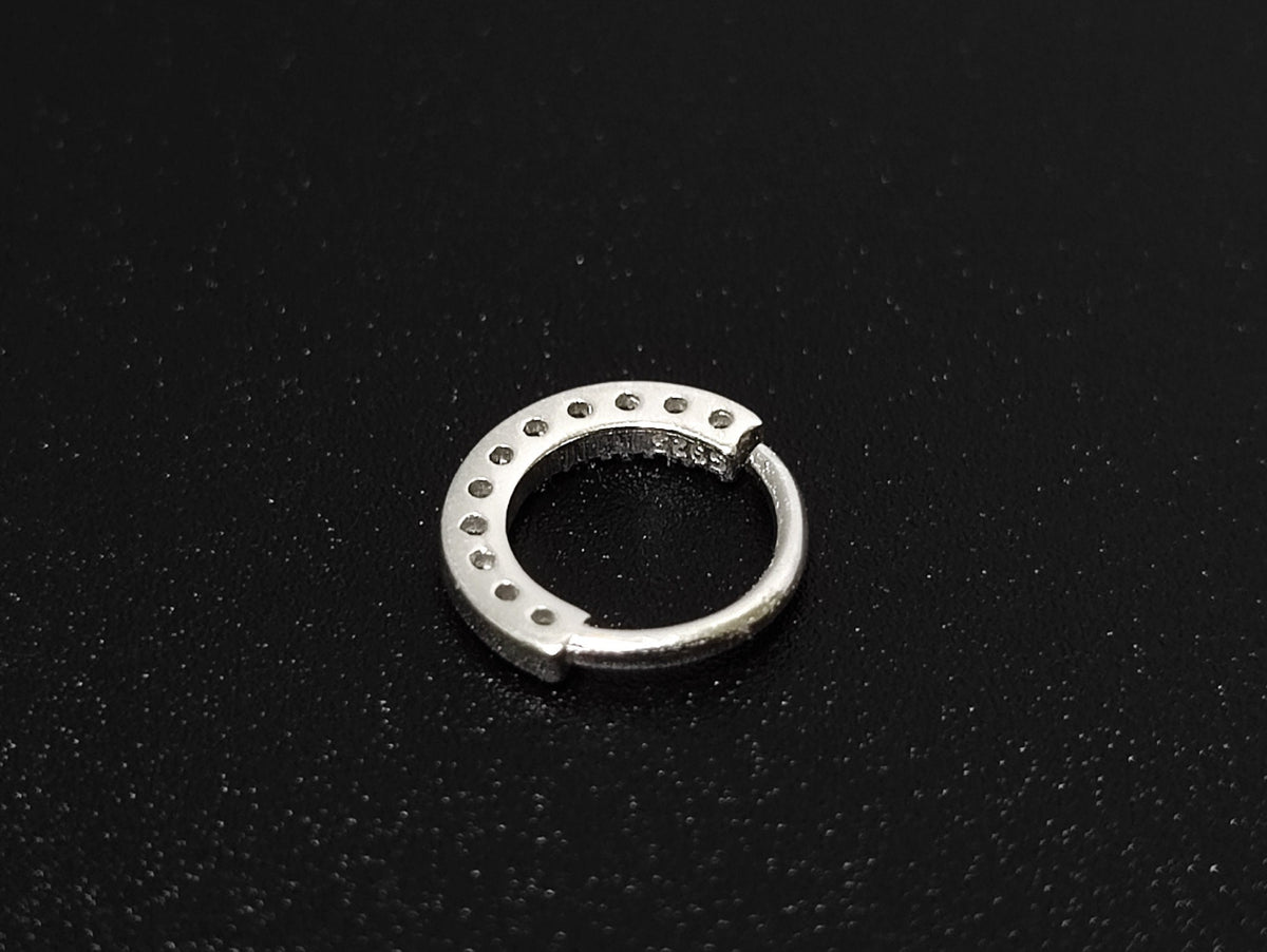 Silver Ear Piercing Ring, Daith Cartilage Earring with CZ Stone Crystals Set - 20G (0.8mm) - Body Jewellery