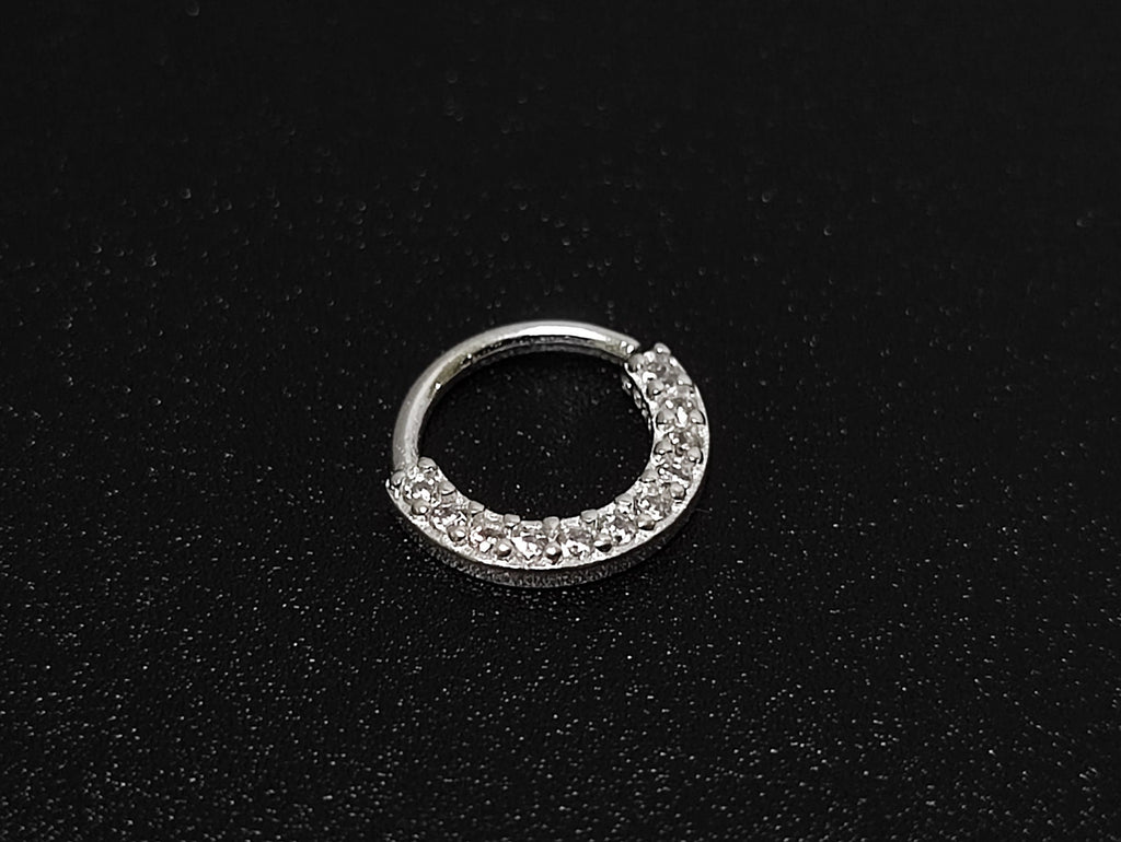 Silver Ear Piercing Ring, Daith Cartilage Earring with CZ Stone Crystals Set - 20G (0.8mm) - Body Jewellery