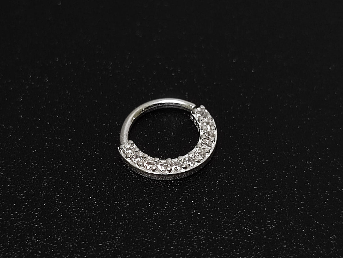 Silver Ear Piercing Ring, Daith Cartilage Earring with CZ Stone Crystals Set - 20G (0.8mm) - Body Jewellery