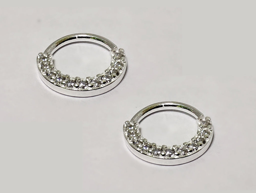 Silver Ear Piercing Ring, Daith Cartilage Earring with CZ Stone Crystals Set - 20G (0.8mm) - Body Jewellery