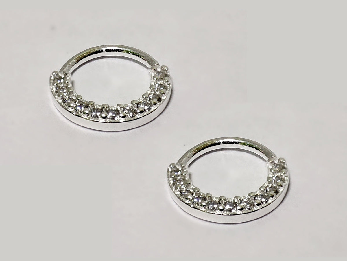 Silver Ear Piercing Ring, Daith Cartilage Earring with CZ Stone Crystals Set - 20G (0.8mm) - Body Jewellery