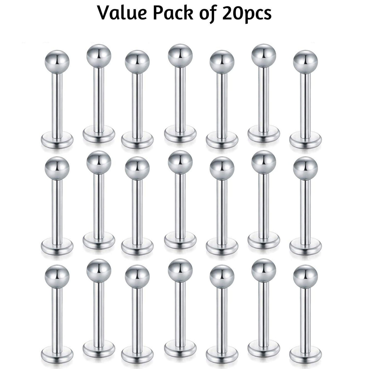 Labret Stud, Lip Piercing – Value Pack of 5pcs, 10pcs and 20pcs Flatback Labret Earring – 18g 16g 14g Labret Jewelry
