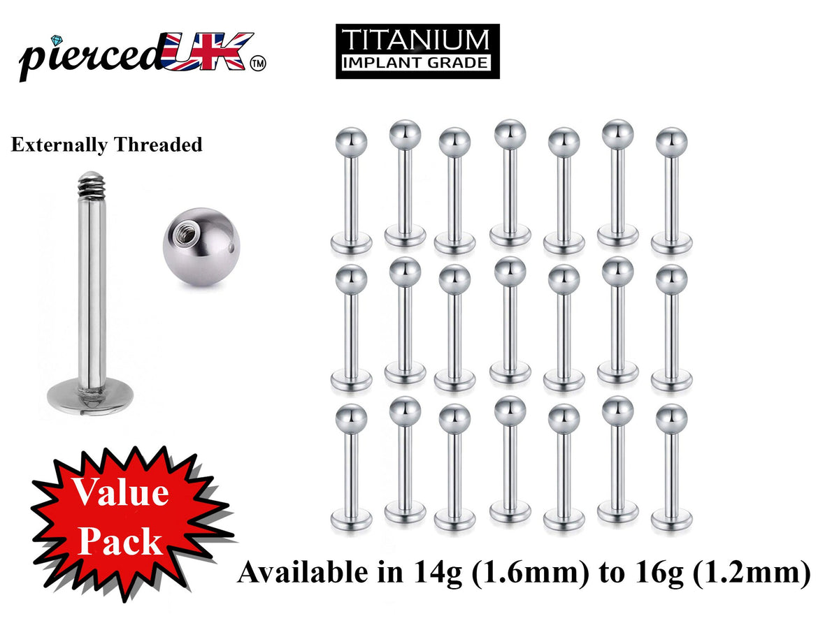 Titanium Labret Stud, Lip Piercing – Value Pack of 5pcs, 10pcs and 20pcs Flatback Labret Earring – 18g 16g 14g Labret Jewelry