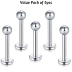 Titanium Labret Stud, Lip Piercing – Value Pack of 5pcs, 10pcs and 20pcs Flatback Labret Earring – 18g 16g 14g Labret Jewelry