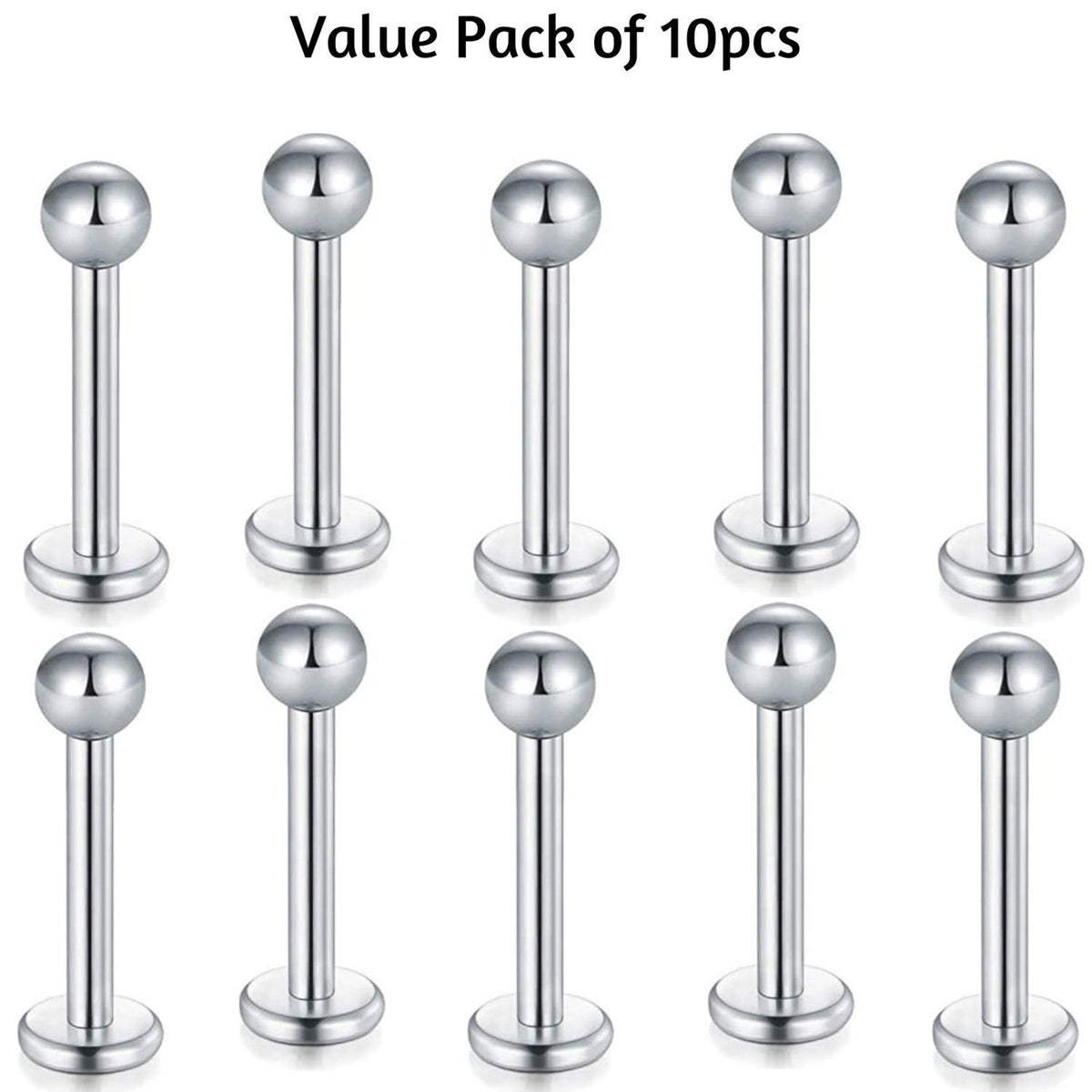 Titanium Labret Stud, Lip Piercing – Value Pack of 5pcs, 10pcs and 20pcs Flatback Labret Earring – 18g 16g 14g Labret Jewelry