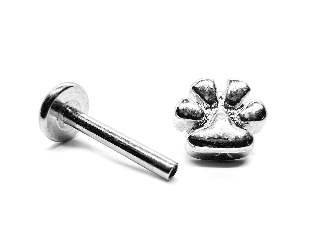 Titanium 16G Helix Stud Dog Paw Cartilage Piercing, Tragus Earrings, Forward Helix  - Internally Threaded Body Jewellery Ear Piercing