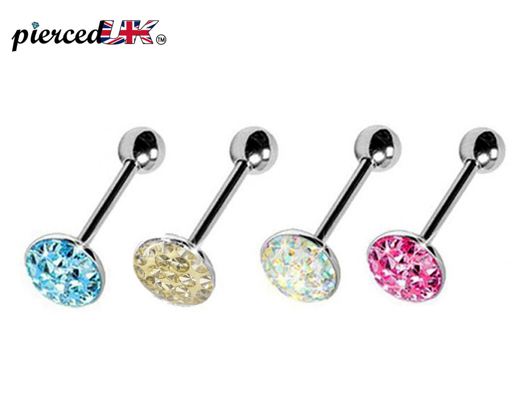 Tongue Piercing Jewelry, Barbell Piercing - 14g Tongue Bars & Barbells - Barbell with Flat top Coated CZ Crystals