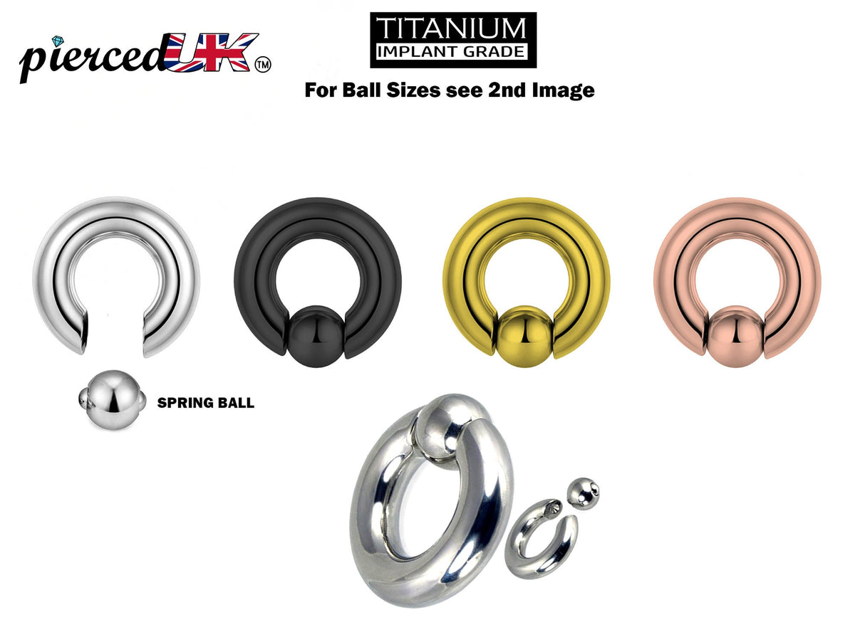 [DEACTIVATED]Titanium Big Gauge Captive Bead Ring with Spring Ball and Closure Ball – Piercings for Ear, Septum Ring, Lip, Nipple Rin Gauge 8g to 00g