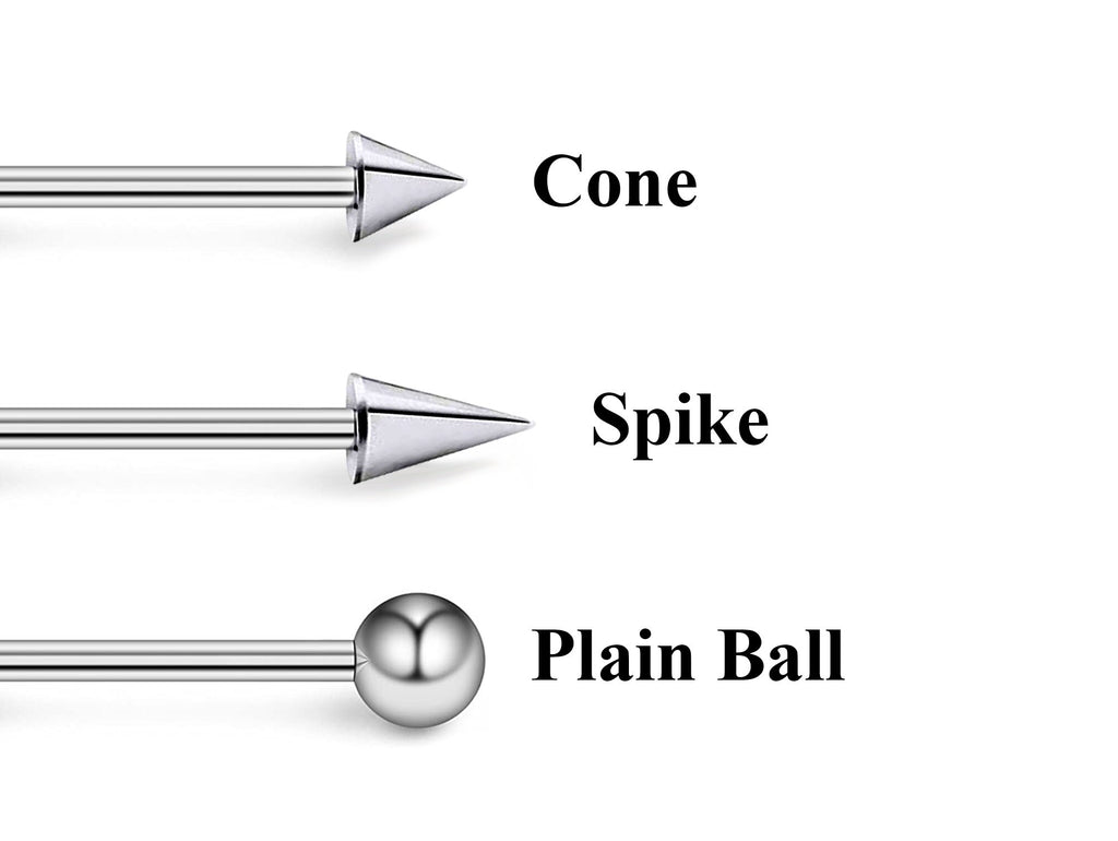 Barbell Stud, Industrial Piercing – 3pcs Barbell Spike / Ball  / Cone  Body Piercing, Earring , Niipple Piercing, Tongue bar and more