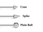 Barbell Stud, Industrial Piercing – 3pcs Barbell Spike / Ball  / Cone  Body Piercing, Earring , Niipple Piercing, Tongue bar and more