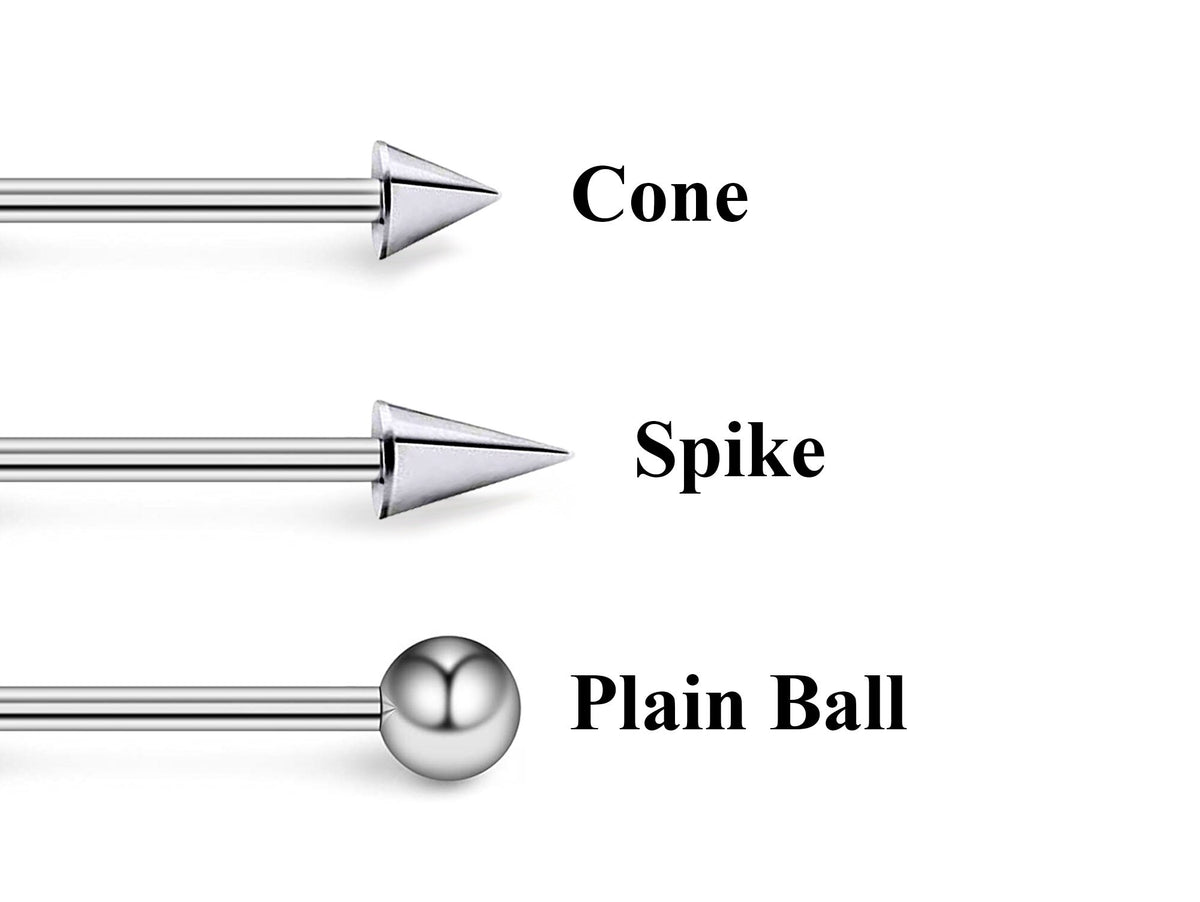 Barbell Stud, Industrial Piercing – 3pcs Barbell Spike / Ball  / Cone  Body Piercing, Earring , Niipple Piercing, Tongue bar and more