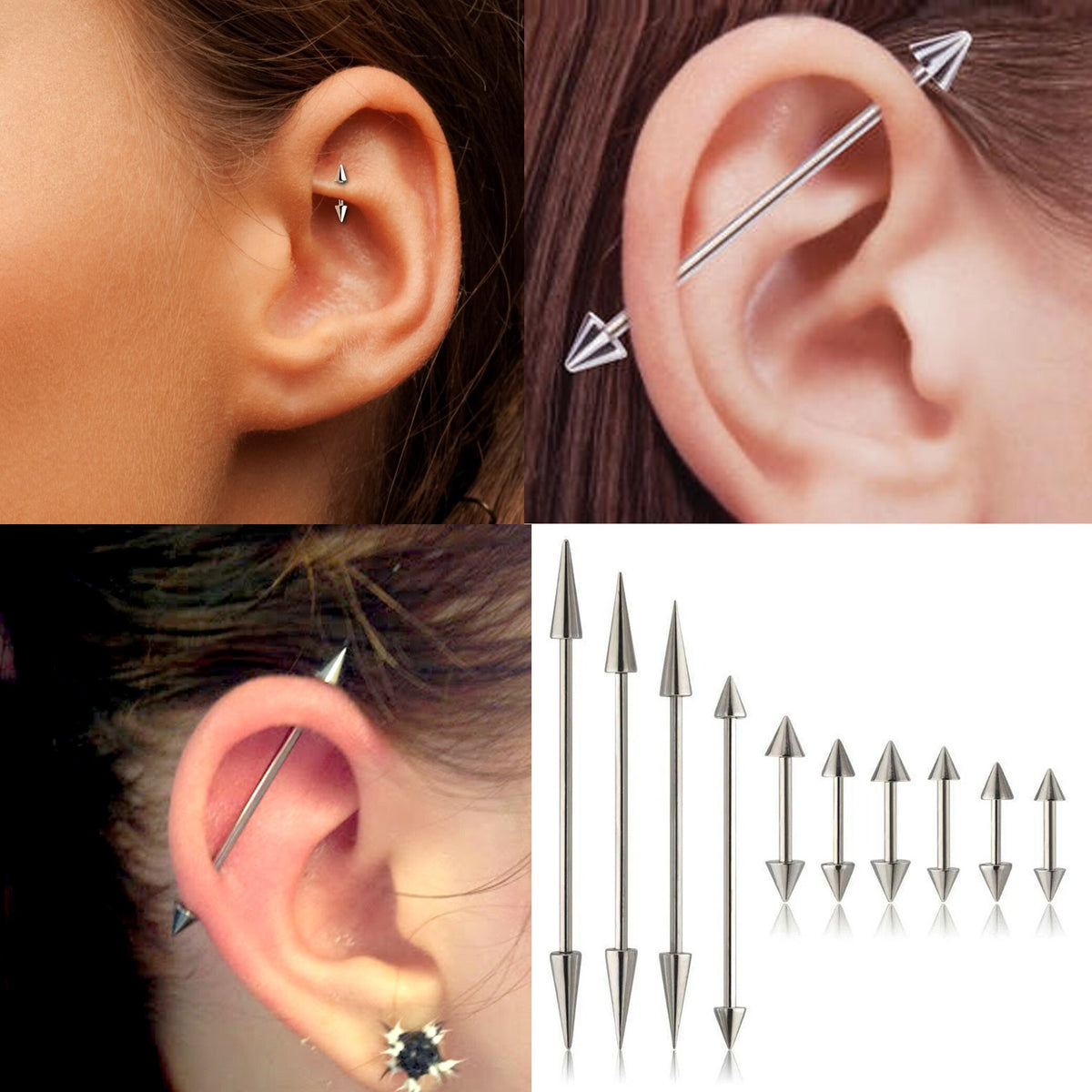 Barbell Stud, Industrial Piercing – 3pcs Barbell Spike / Ball  / Cone  Body Piercing, Earring , Niipple Piercing, Tongue bar and more