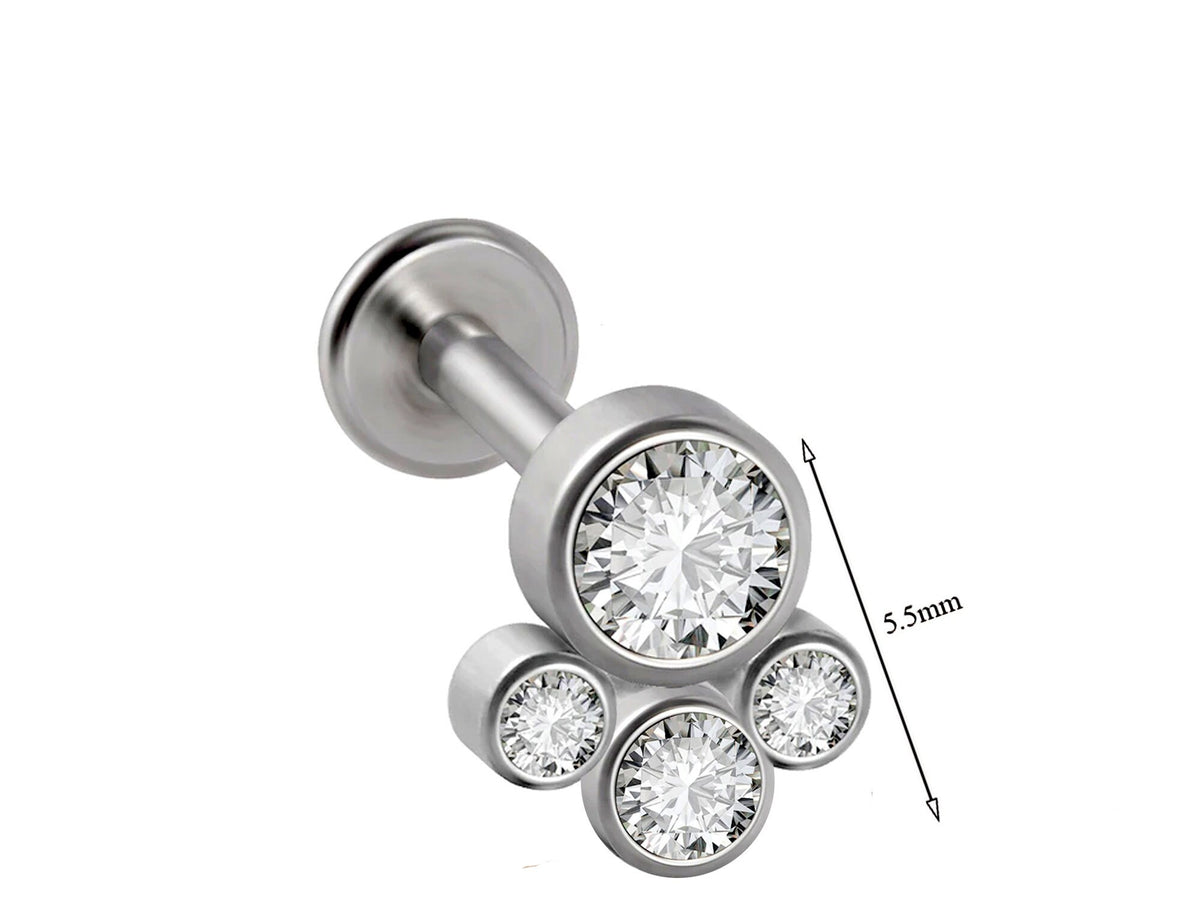 Titanium Medusa Piercing, Lip Jewelry, Labret Stud – Internally threaded with CZ Crystals– 16g (1.2mm) Labret Piercing Lip, Helix, Tragus.