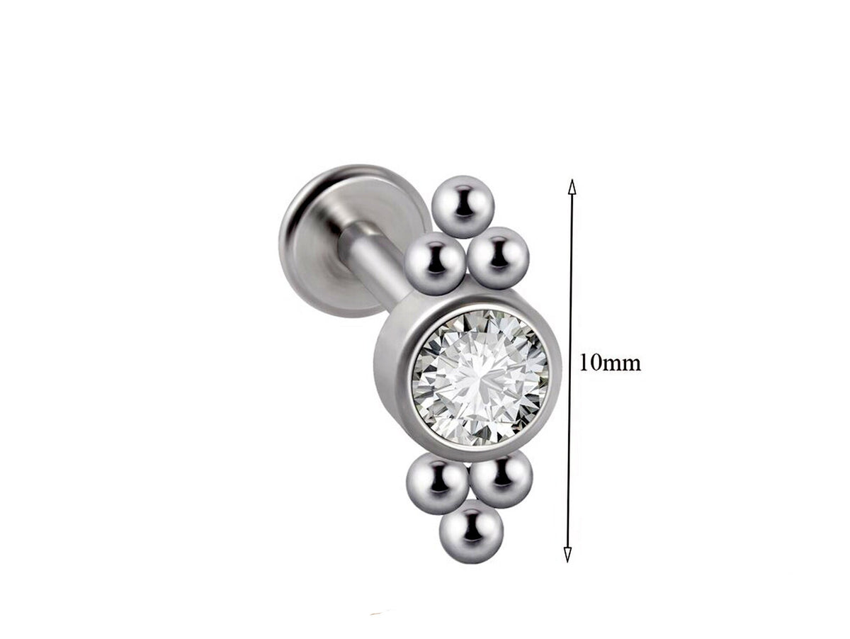Titanium Medusa Piercing, Lip Jewelry, Labret Stud – Internally threaded with CZ Crystals– 16g (1.2mm) Labret Piercing Lip, Helix, Tragus.