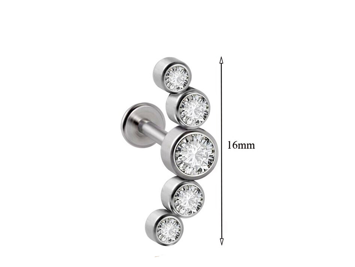 Titanium Medusa Piercing, Lip Jewelry, Labret Stud – Internally threaded with CZ Crystals– 16g (1.2mm) Labret Piercing Lip, Helix, Tragus.
