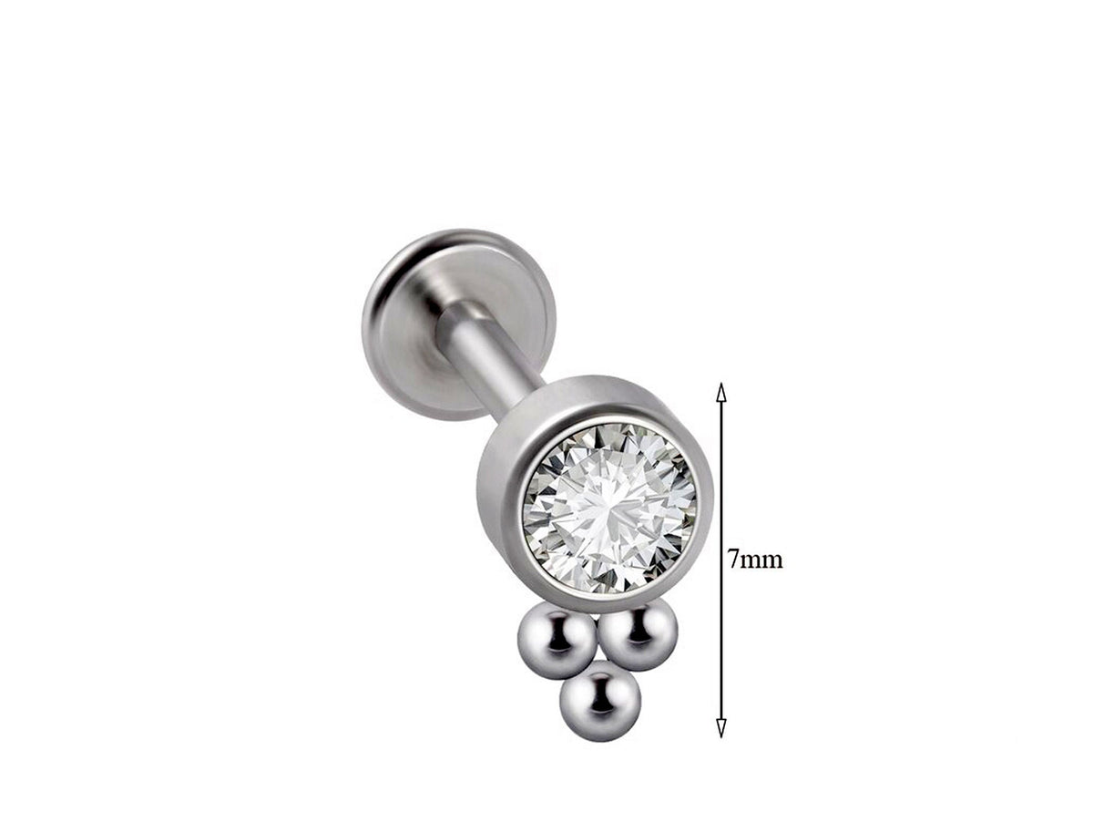 Titanium Medusa Piercing, Lip Jewelry, Labret Stud – Internally threaded with CZ Crystals– 16g (1.2mm) Labret Piercing Lip, Helix, Tragus.